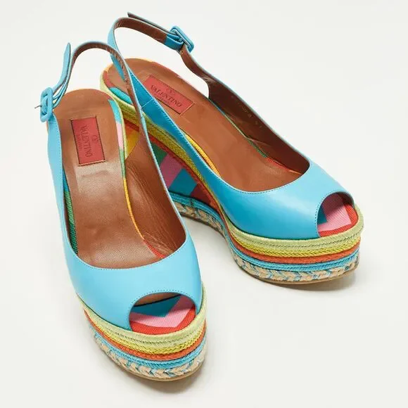 Valentino Size 41 Multicolor Leather Slingback Wedge Sandals - Picture 4 of 7
